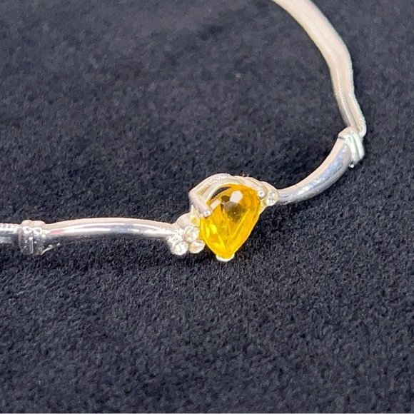 Silver Yellow Bracelet Fine Jewelry 7-8” Length Gemstone Herringbone Chain - Picture 2 of 6